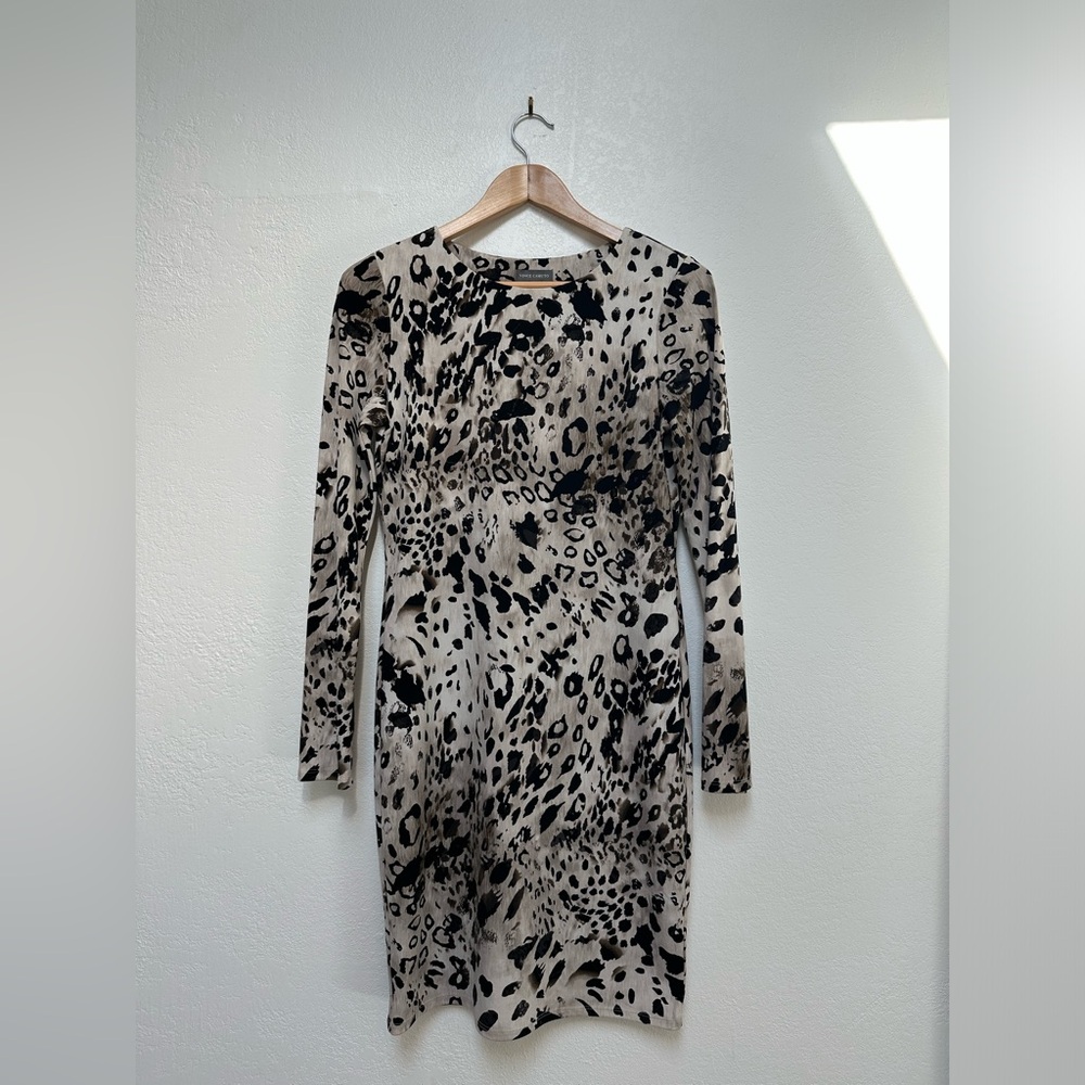 Vince Camuto Black & Tan Animal/Leopard Print Long Sleeve Stretch Bodycon Dress